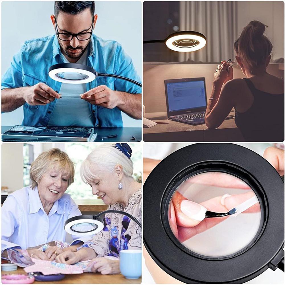LED Magnifier Glass Table Light Dimmable Brightness Manicure Eyelash Special Lamp Clip On Magnifying Light for Beauty Salon