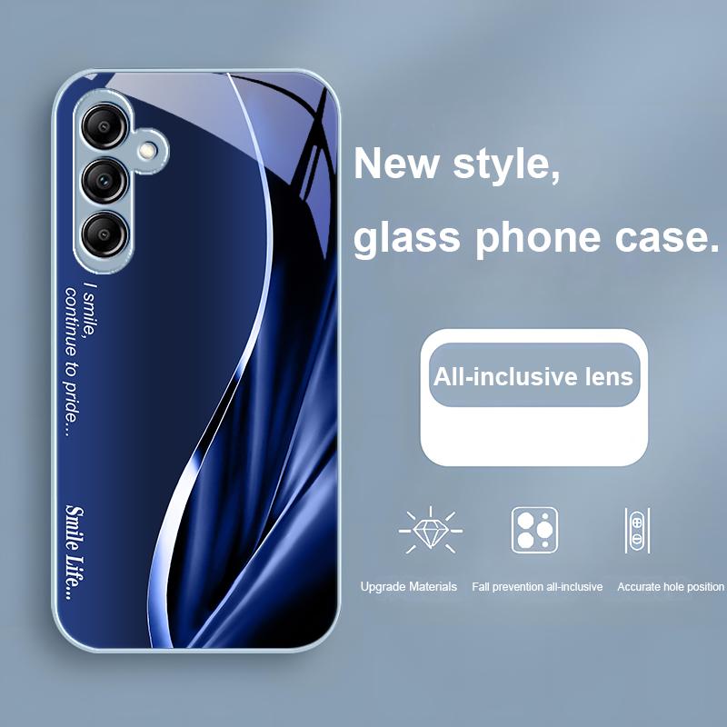 Glass Phone Case for Samsung Galaxy A01 A02 A03 Core A04 A14 4G A13 A54 A34 31 20 25 23 22 5G S21 Ultra S20 Smile Blue Purple