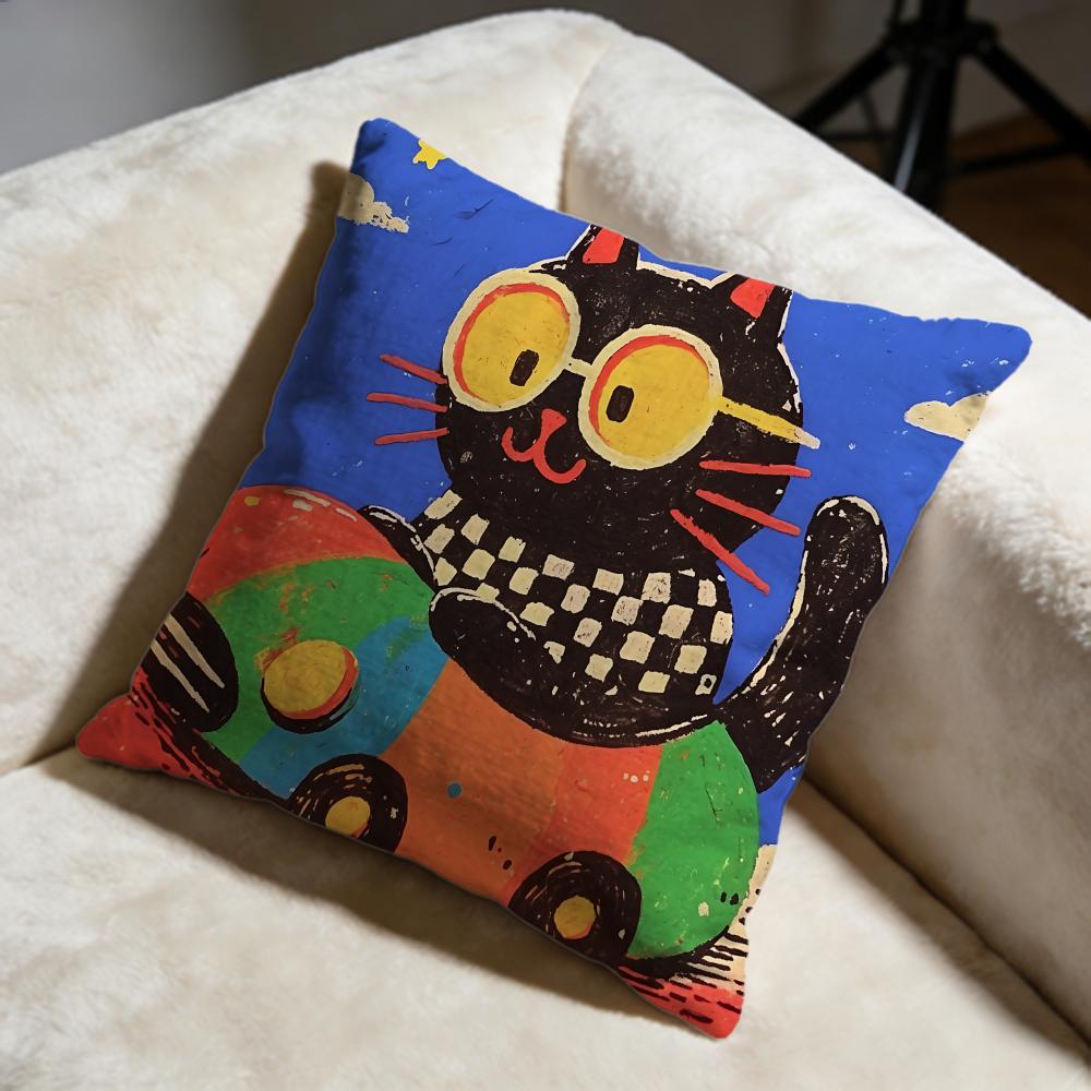 Driving Cat Cushion Cover Soft Decorative Pillow Case Suitable for Bedroom Sofa Car Travel Use