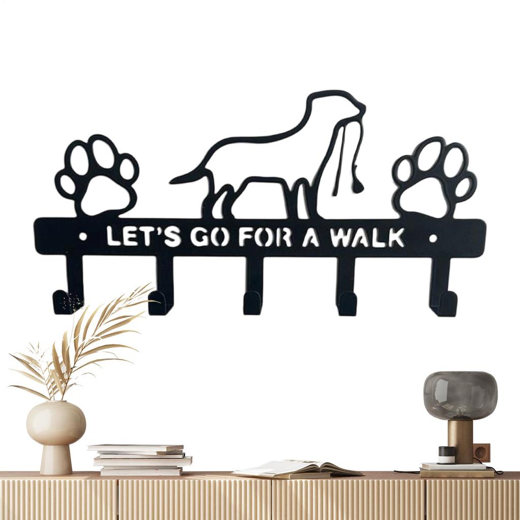 Wall Mounted Key Holder Dog Leash Theme Storage Rack Metal Storage Shelf Black 5-key Storage Hooks For Entryway Door Bathroom