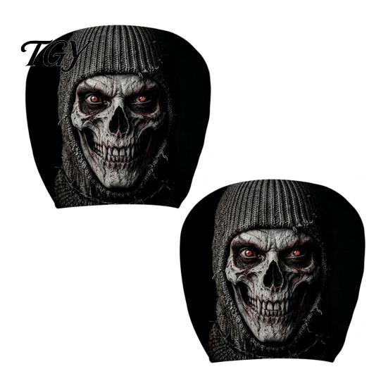 Funny Prank Car Accessories 2Pcs Ghost Face Headrest Covers, Halloween Horror Seat Decorations, Holiday Atmosphere Decor Universal Fit
