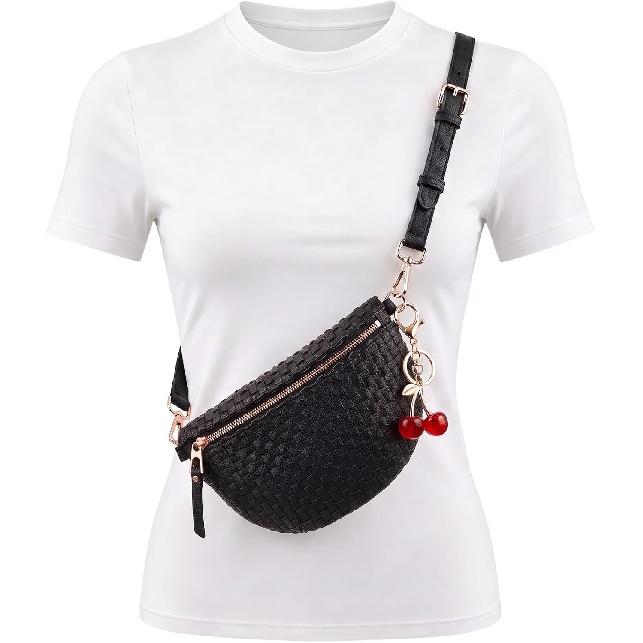 Small Woven Crossbody Bag for Women Checkered Vegan Leather Bum Purse