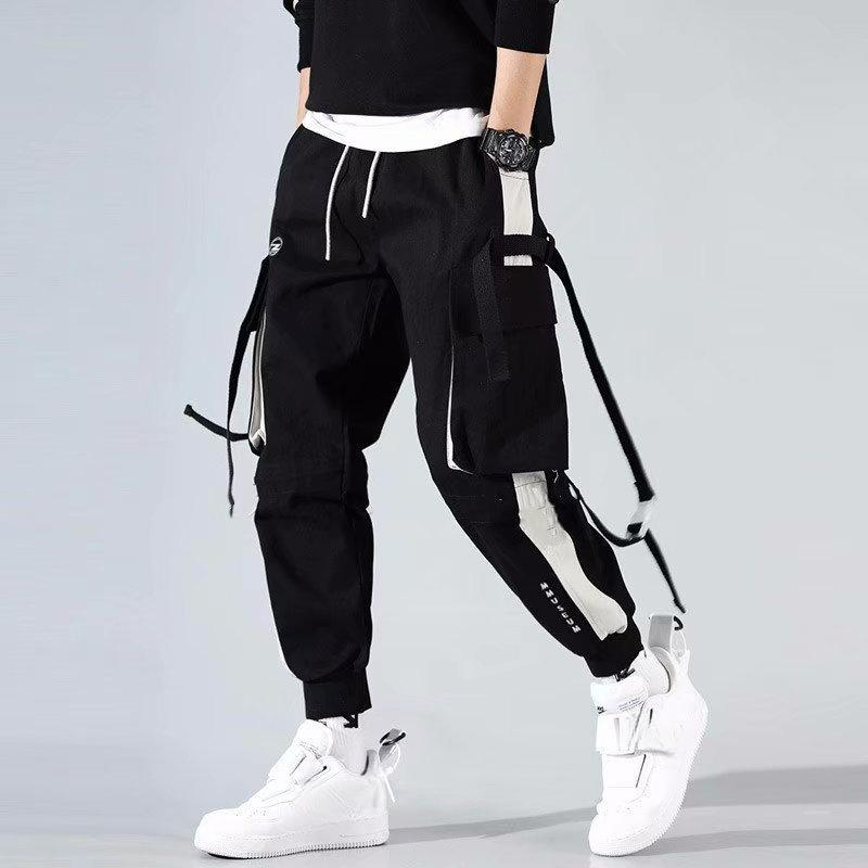 Stora Fickor Lös Overall Herr Utomhus Sport Joggingbyxor Elastisk Midja Ren Herr Casual Arbetsbyxor