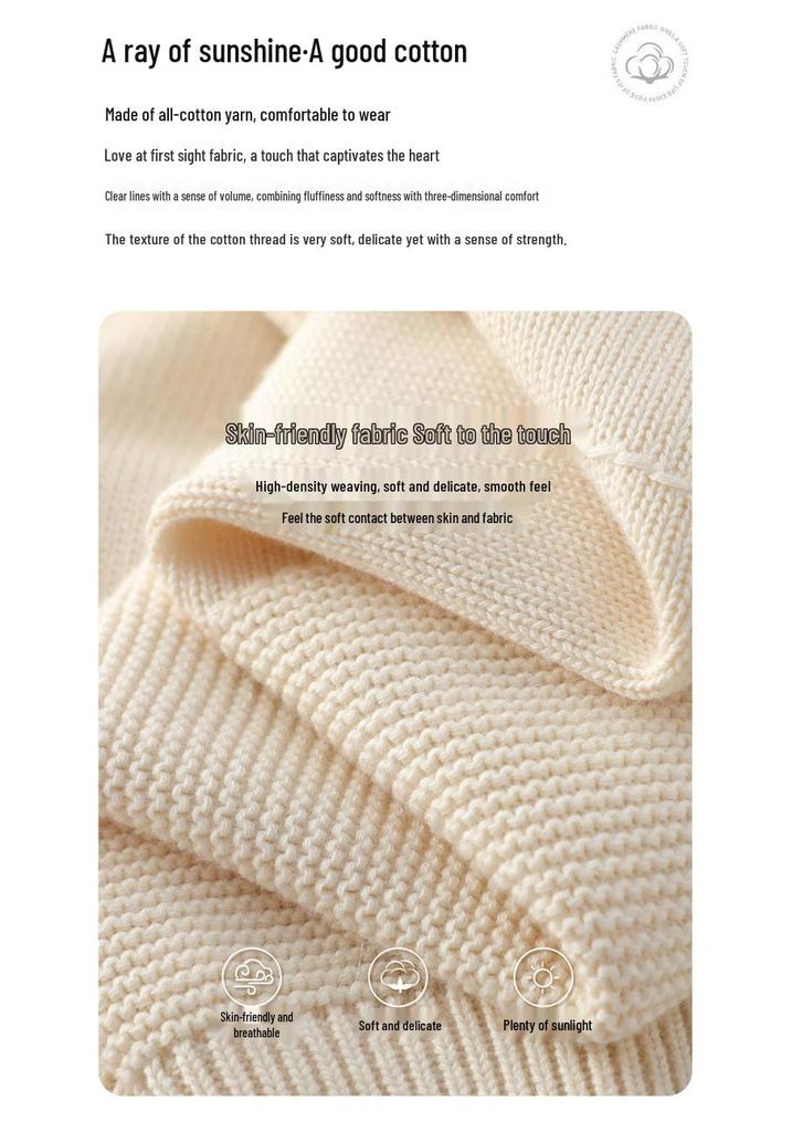 Women's Anti-Pilling 100% Cotton Sweater, Round Neck, Diagonal Block Pattern, New Style Knit, Thick Base Layer Top