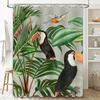 Tenda da Doccia Esotica con Uccelli Tropicali Design Toco Nero con Foglie Verdi Tessuto di Alta Qualità, Materiale Impermeabile per Bagno