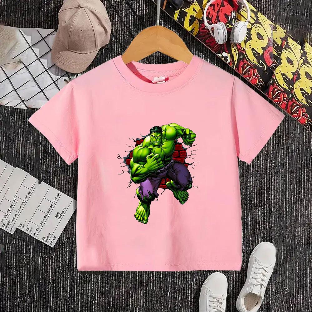 Summer Marvel Hulk Children's T-shirt  100% Cotton, Featuring Anime and Cartoon Designs, for Children's Casual Sports Wear