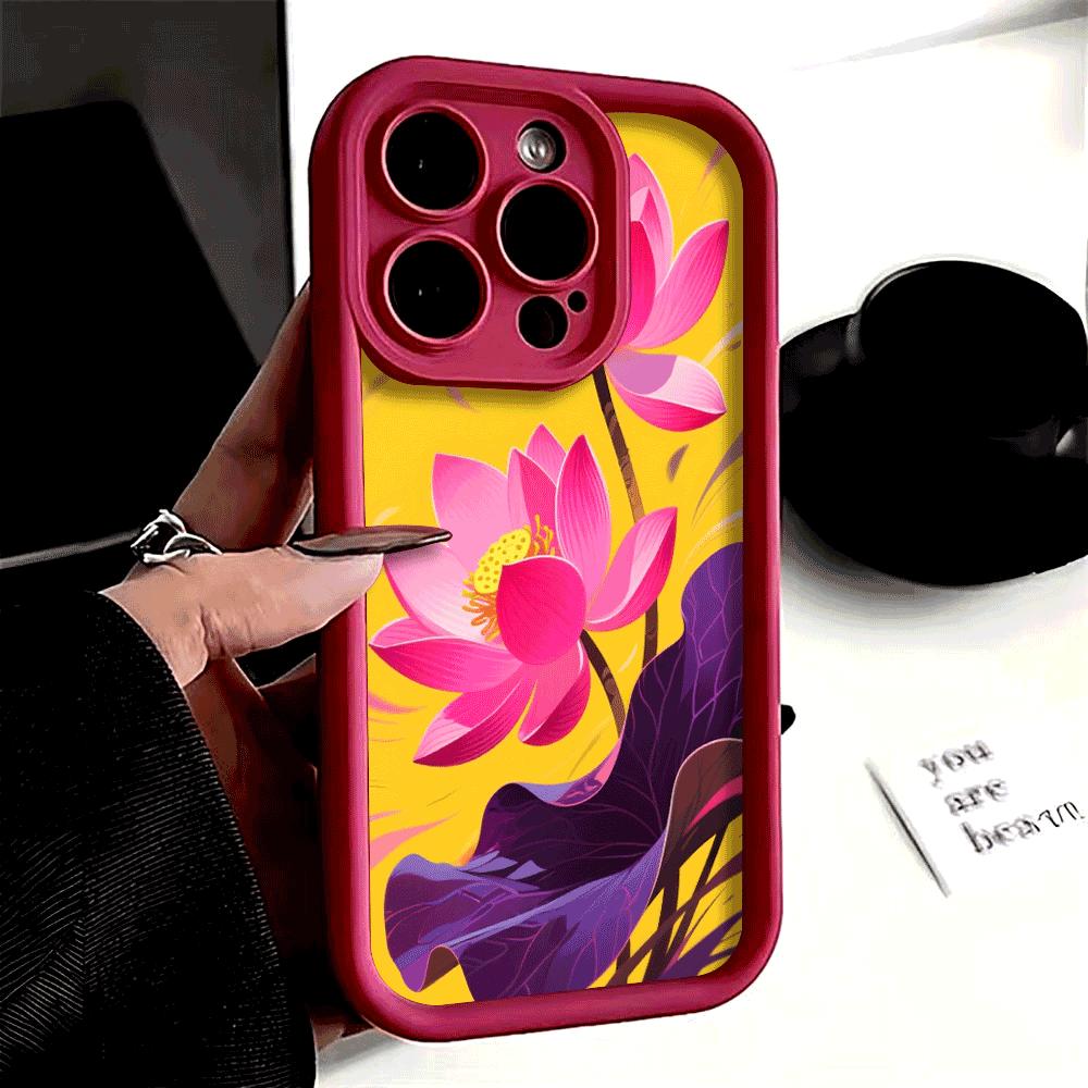 Illustrated Pink Lotus Flowers Shockproof Phone Case for Xiaomi Redmi Note 14 13 12 11 10 9 8 7 Pro Anti-Slip Soft TPU Cover