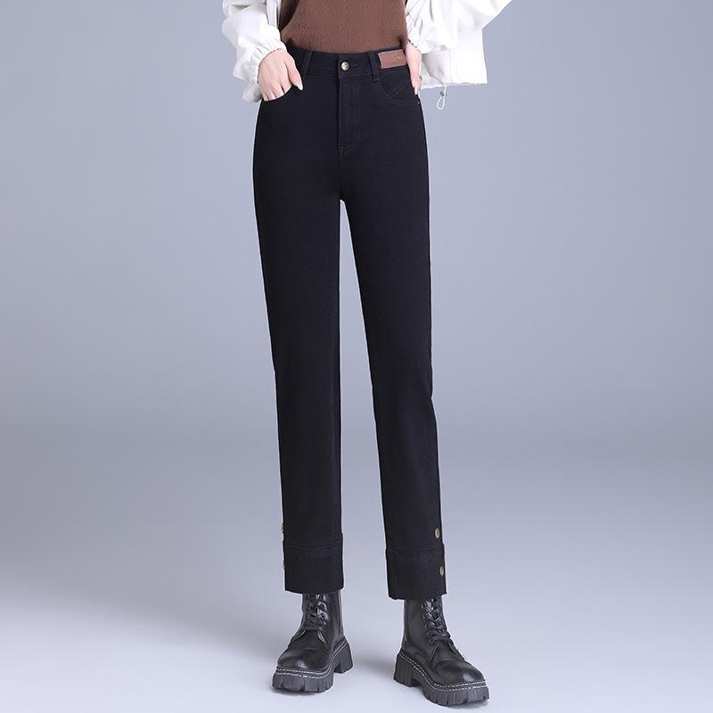 Women's High Waist Slim Fit Retro Jeans - Spring/Autumn Stretch Narrow & Straight Petite Length