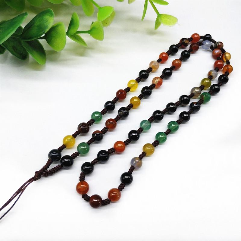 Hand-Woven Ice Agate Necklace with 6mm Beads and Jade Pendant Agate
