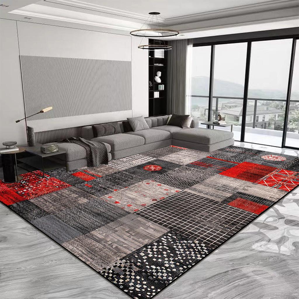 Nordic Luxury Geometric Carpets Fashion Red Large Living Room Carpet Anti Slip and Water Absorption Rugs for Bedroom Decor Mat