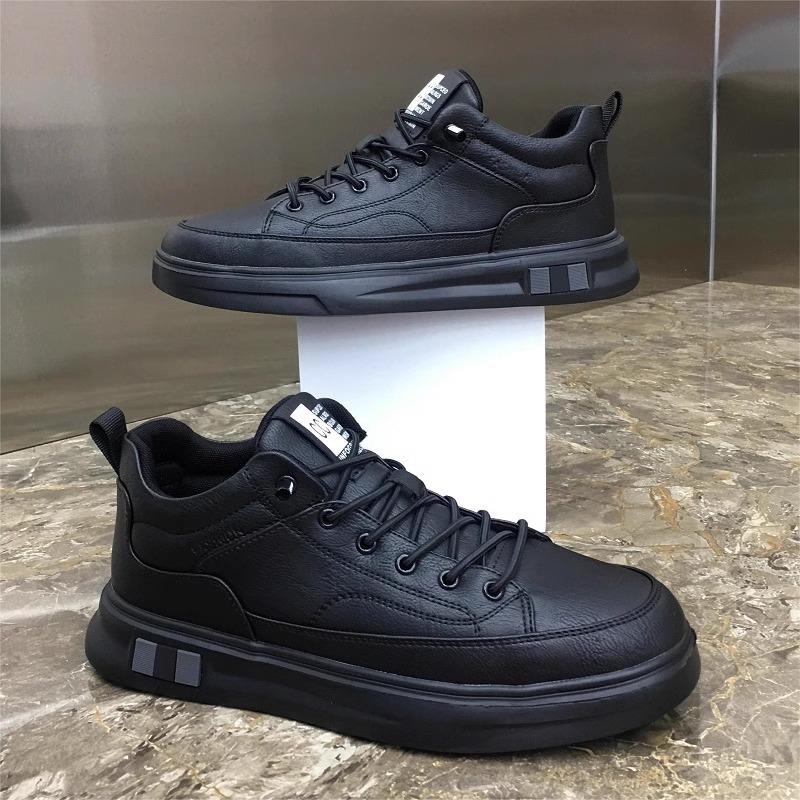 Brand Leather Casual Shoes for Men Classics Fashion Board Shoes Black Slip on Loafers Moccasins Plush Warm Waterproof CottonShoe