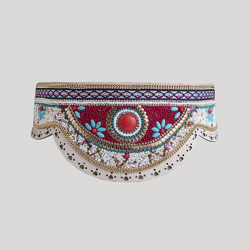 Boho Style Heavy Industry Turquoise Hollow Ethnic Style Pattern Elastic Ethnic Style Yunnan Travel Photo Elastic Tight Women's Waist Seal