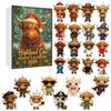 Highland Cow Christmas Countdown Calendar Blind Box Acrylic Ornament Xmas Tree Hanging Decoration