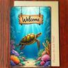 1pc Vintage Metal Tin Sign, Underwater Turtle Welcome 2D Flat Retro Wall Decor, 12x8 Inch Durable Iron Plaque, Easy-to-Hang Ornament