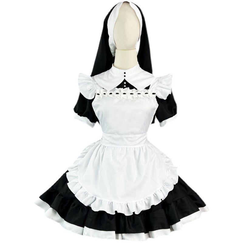 100.00kg Halloween Nun's Outfit Lolita Maid Uniform Anime Export Oversize Women's Clothing Dress Slim Looking