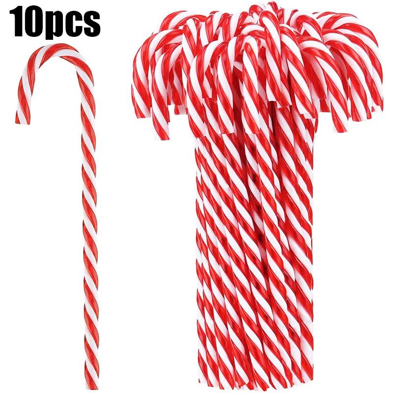 20Pcs Xmas Candy Canes Pendant Acrylic Xmas Tree Twisted Crutch Hanging Ornament Happy New Year Christmas Party Home Decoration