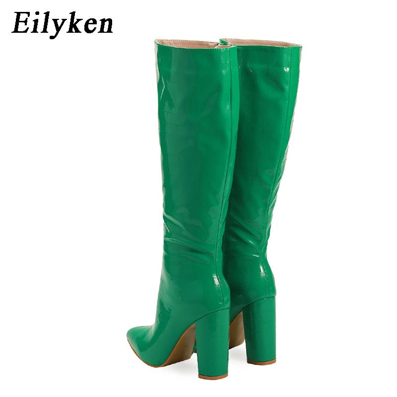 Eilyken Winter Serpentine Knee Boots For Women Designer Chunky High Heel Shoes Zipper Long Thigh High Botas Mujer