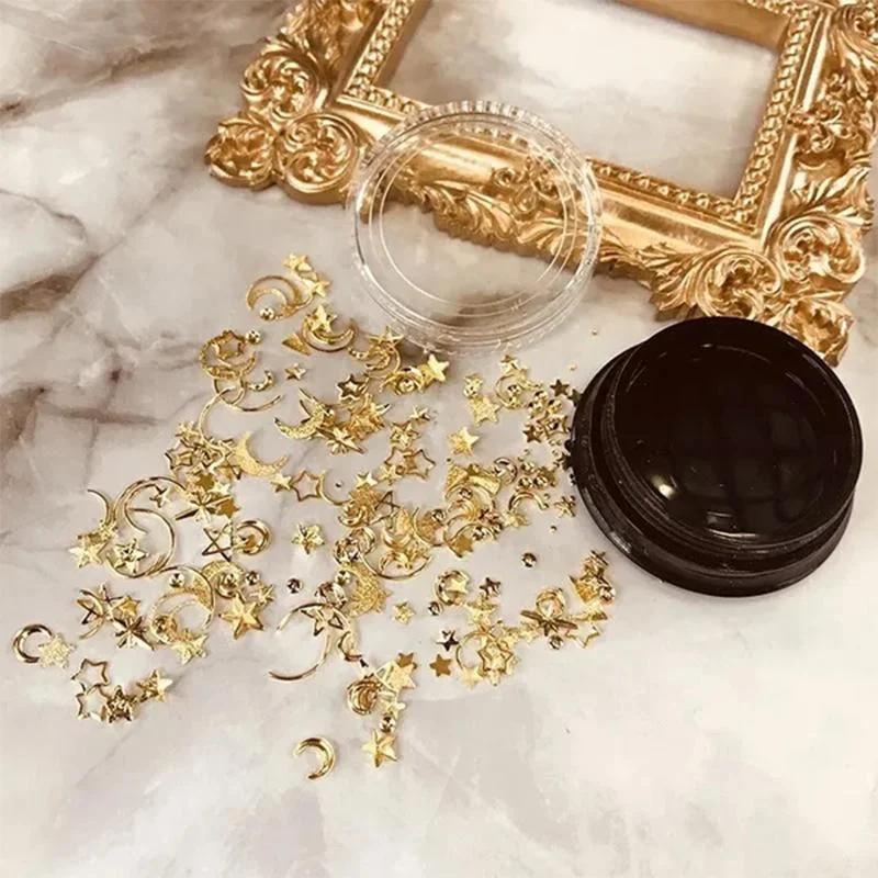 

1 Коробка Мода Девушки Женщины Леди Луна со Звездой Фигурные Вырезы 3D Нейл-арт Украшения для Ногтей Наклейки Декали золотой