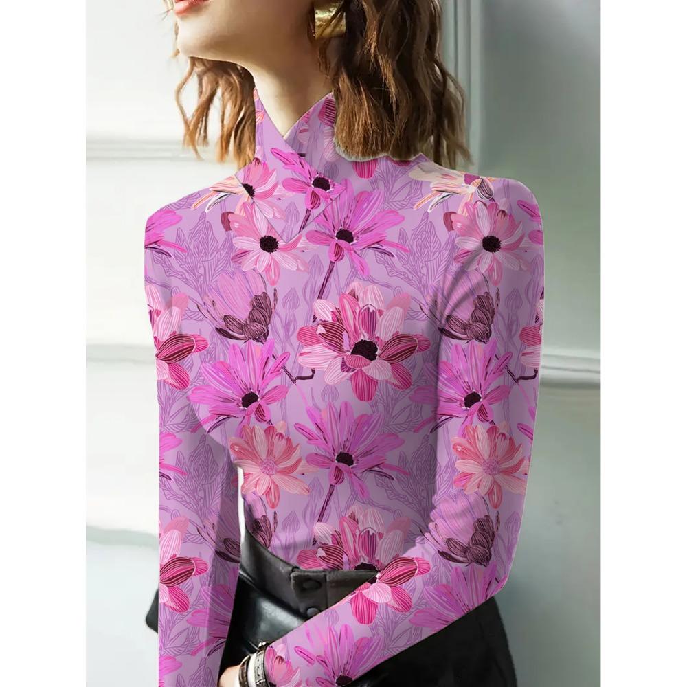 Women's Cheongsam Collar Long-sleeved T-shirt, Suitable for Women, Regular Version, Spring and Autumn Series