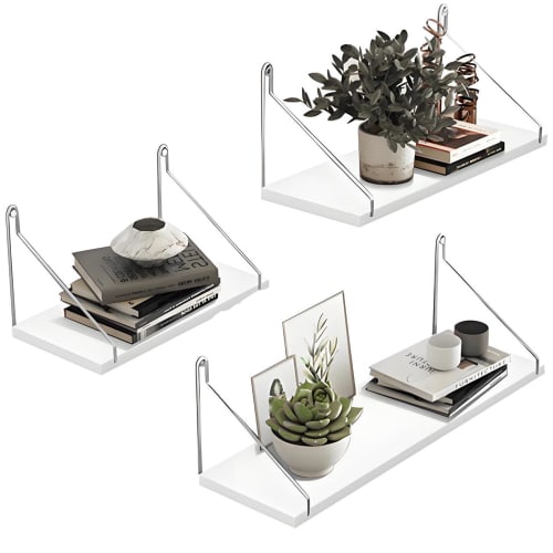 DFBL Wall Shelves, Non-Damaging, Wall-Mounted Storage, Perfect for Rentals, Set of 3, 30cm/40cm/50cm, No Drilling Required (White)
