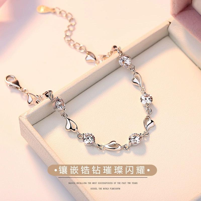 925 Silver Heart Shaped Bracelet For Women Retro Korean Versatile Zircon Charm Bracelets Party Jewelry Gifts