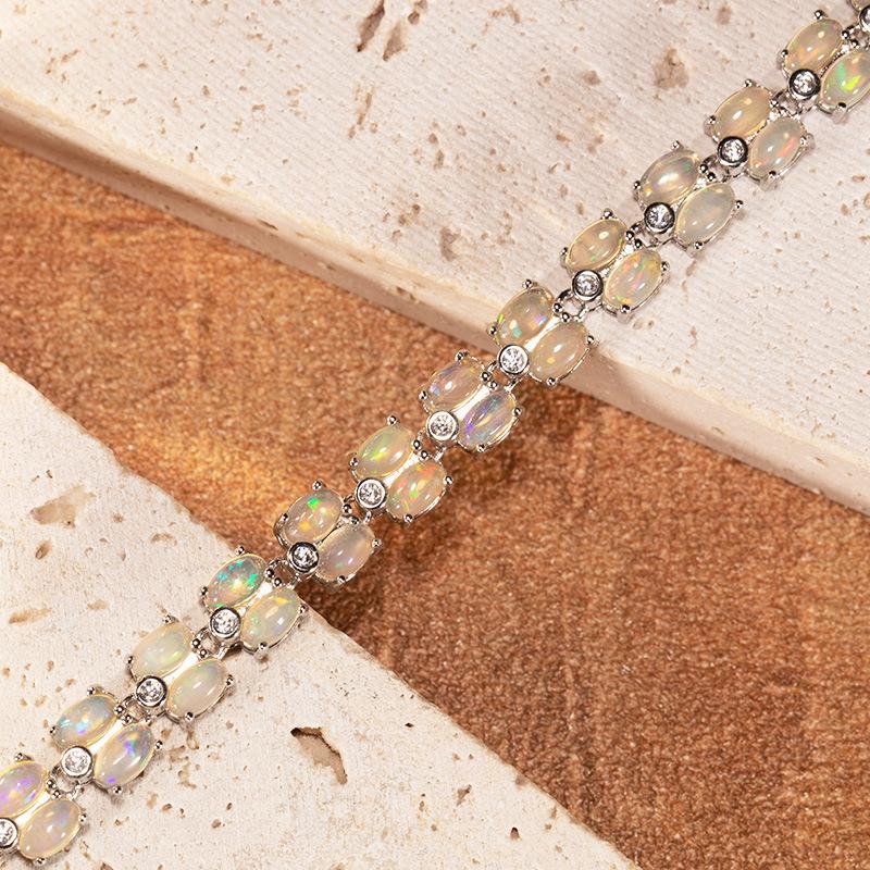 S925 Sterling Silver Color Treasure Jewelry Natural Opal Bracelet Women'S Xiaohongshu Earrings