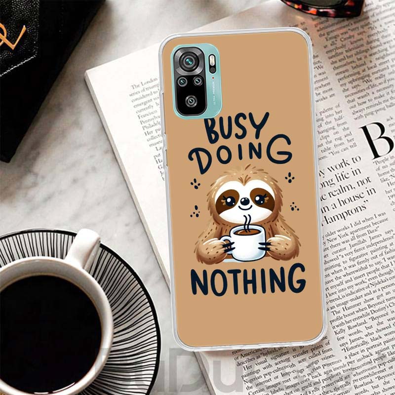 Animal Cute Cartoon Sloth Coffee Cover For Xiaomi Redmi Note 10 9S 9 8T 8 Pro 7 5 Mi 9T 10T 11T 12T 11 12 Lite 12X A3 A2 A1 Prin