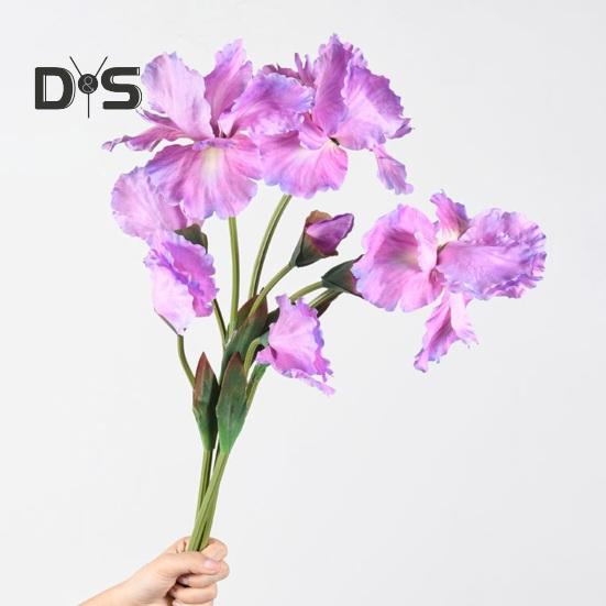 Artificial Iris Branch with Stem Green Leaves Home Wedding Party Faux Flower Floral Arrangement Indoor Outdoor Decoration Photo Props