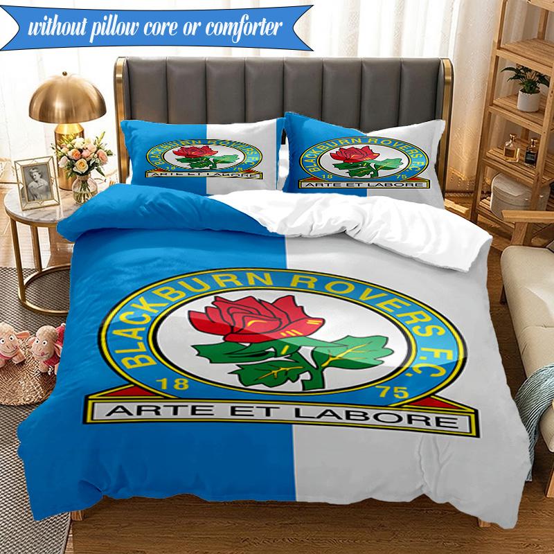 3PCS Blackburn Rovers Crest Football Club Soft Bedding Set,Including 1pc Duvet Cover And 2pcs Pillowcases Perfect for Bedroom, Dormitory, Fan Gift