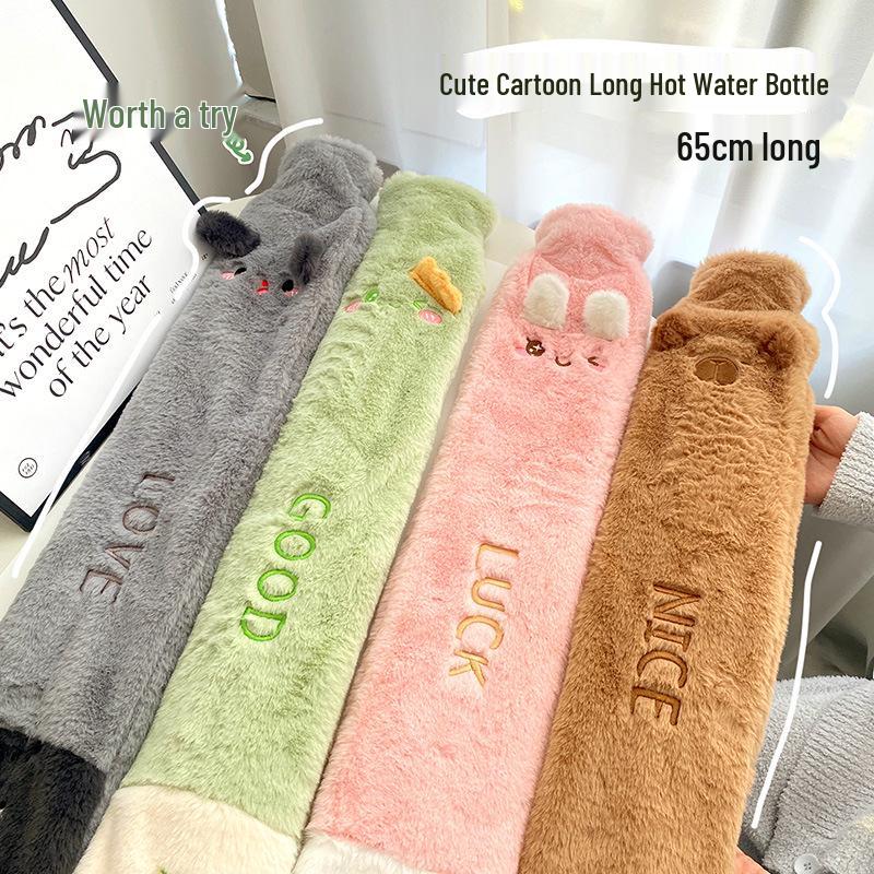 Cartoon Long Hot Water Bottle with Thickened PVC Cover for Winter Bedding