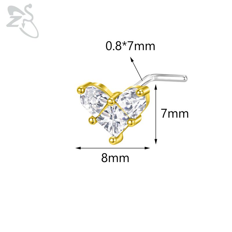 ZS 1 Piece Cute CZ Crystal Nose Stud 20G L Shaped Stainless Steel Nose Piercings Punk Black Color Spider Bat Nostril Piercing