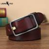 Cinto de Fivela de Aço Inoxidável Couro Masculino Espessado Brilhante Primeira Camada Couro Bovino Vintage Casual Versátil Juventude Cinto Jeans