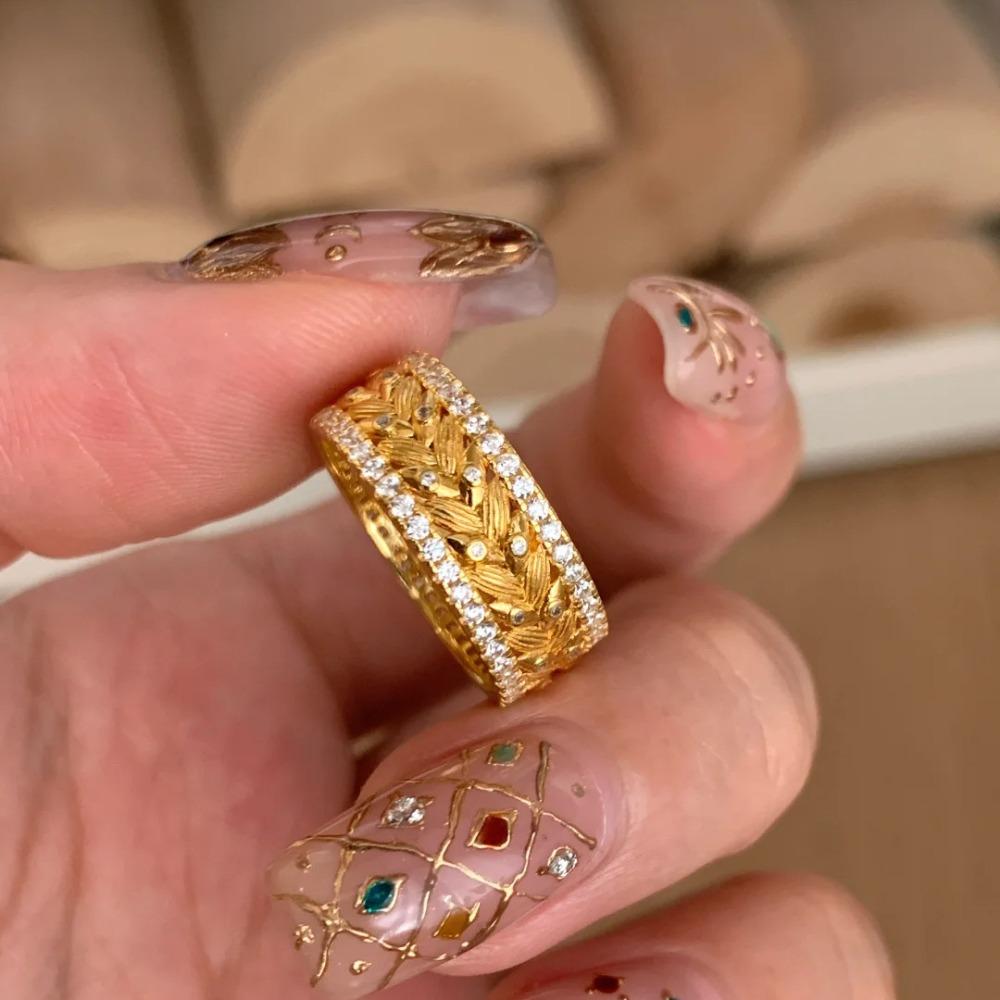 

Sparkling Galaxy Open Ring French Retro Style Full Diamond Wheat Grain Forged Women Fashion Jewelry
