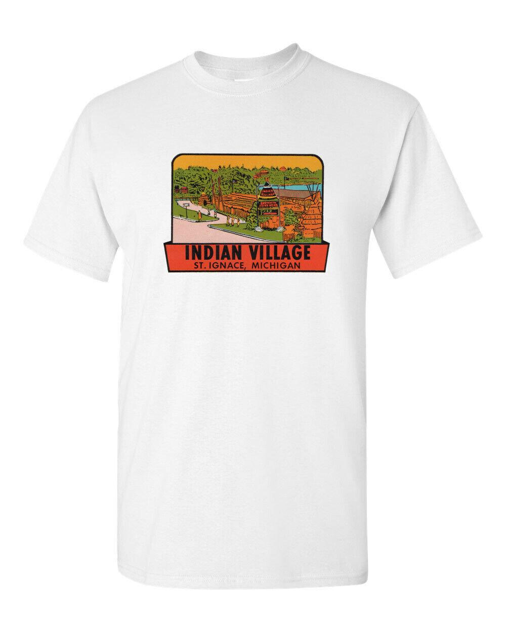 T Shirt Vtg Travel Art 100% Cotton Tourist State Retro Indian Village Michigan M