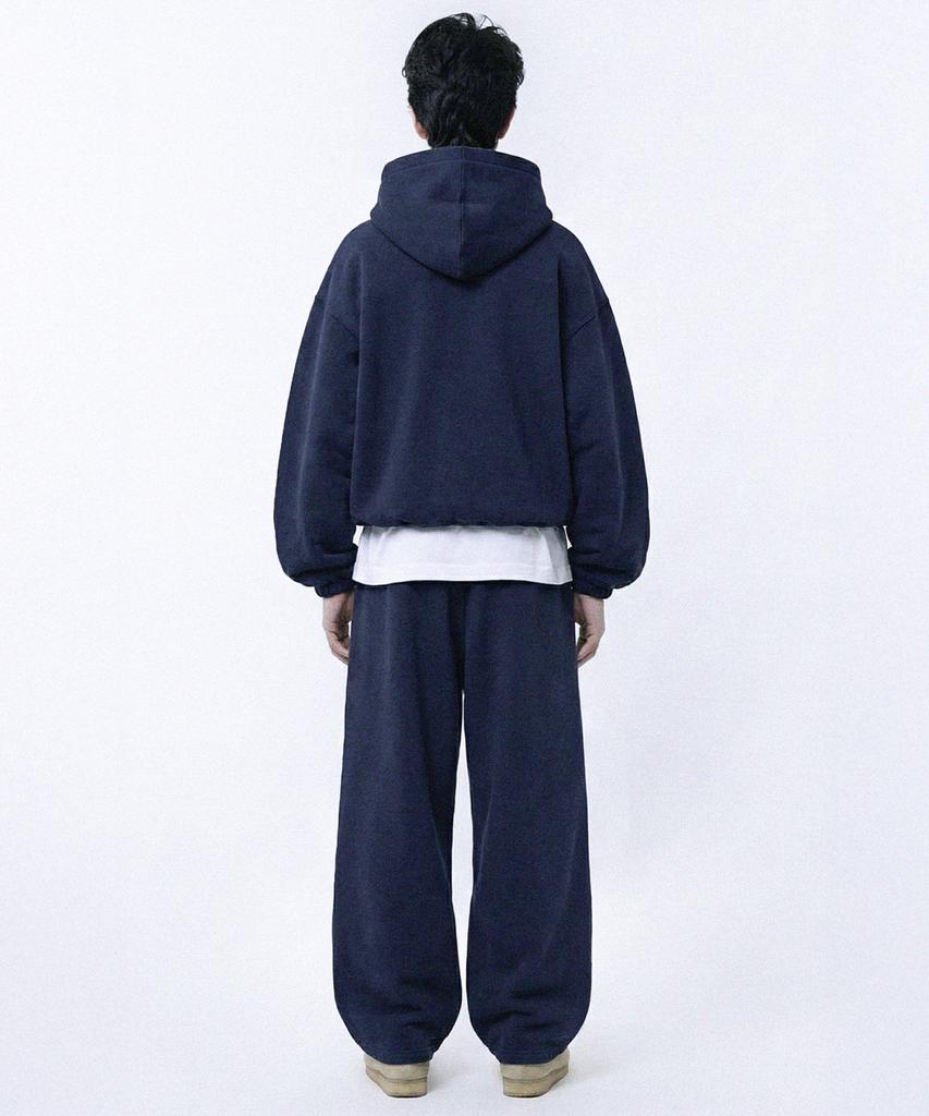 Prinoar [Set] String Oversized Two-Way Zip-Up Hoodie + Single-Pleat Wide Pants - Navy
