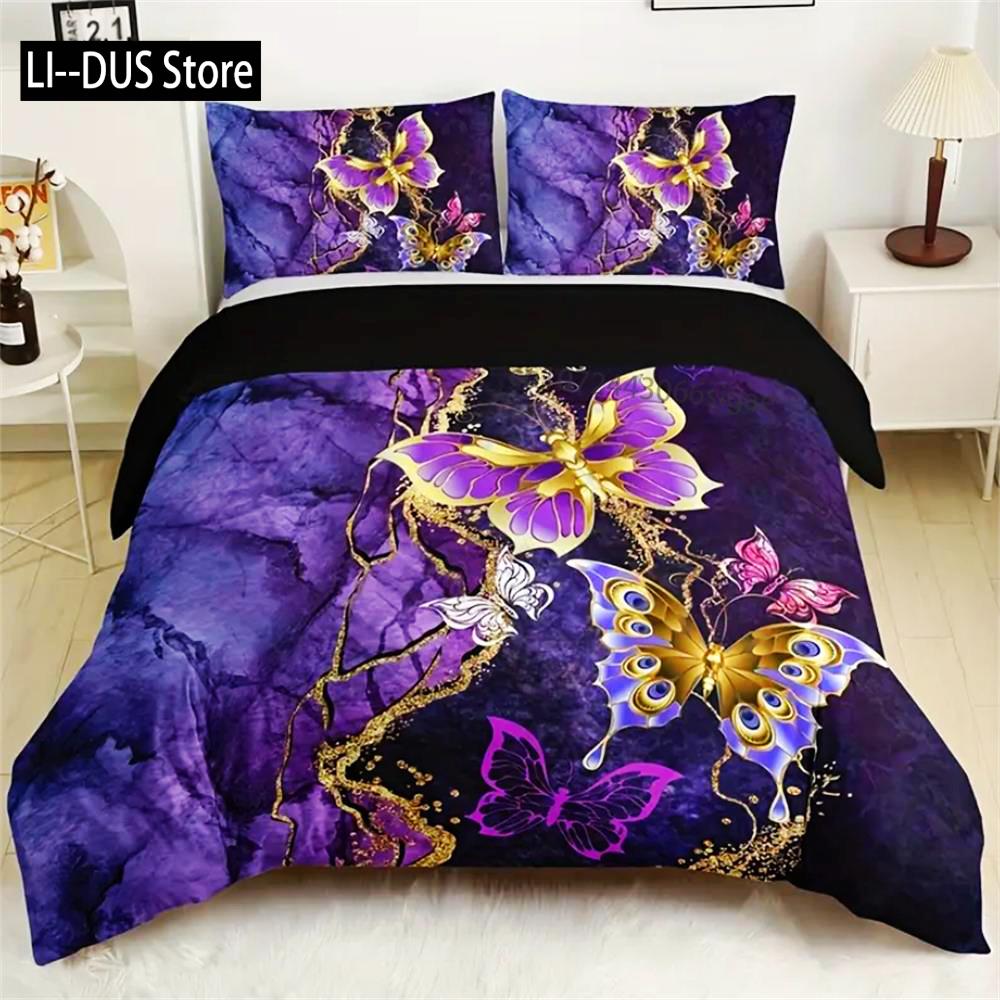3-Piece Butterfly Flower Duvet Cover Set - Soft, Comfortable, Fashionable Digital Print Bedding With Classic Design - Ideal For