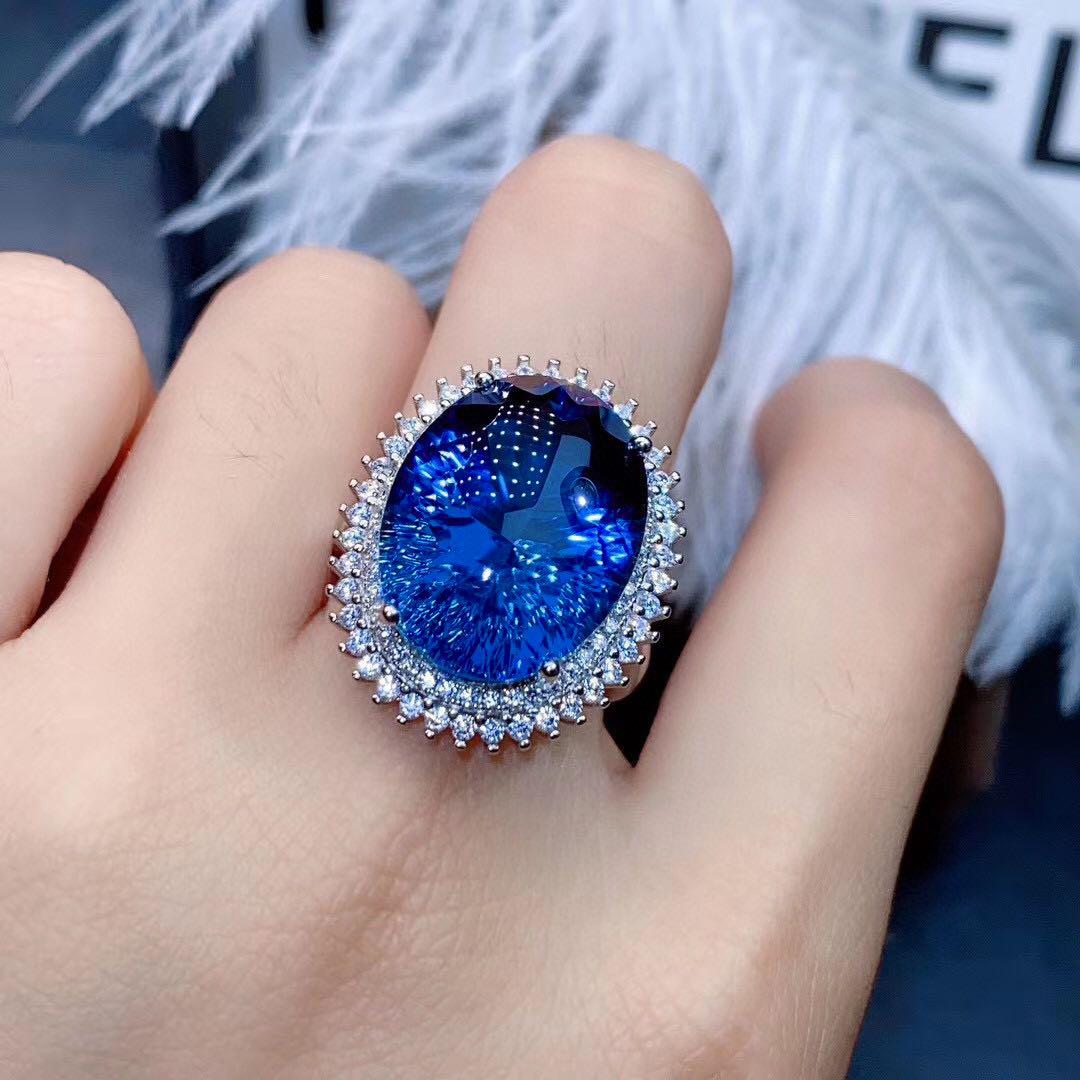 2026 Goose Egg Set Sapphire Full Diamond Pendant Women s Open Ring Necklace Set Resizable