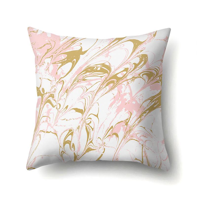 Polyester Pillow Case Nordic Ins Style Marble Geometric Printed Peach Leather Velvet Living Room Sofa Pillow Case