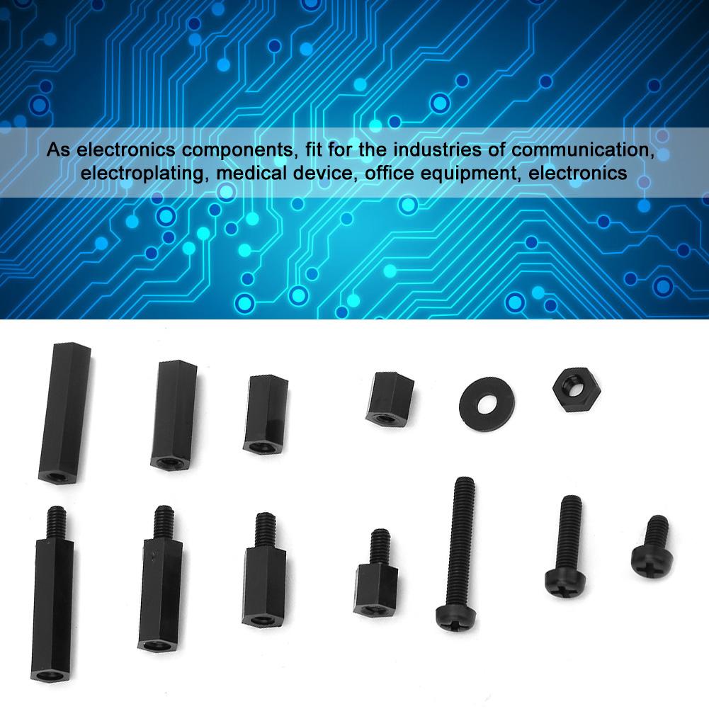 320pcsbox Black Nylon Two Way Hex Column Standoff Spacers Screw M3 Nut & Screw Set