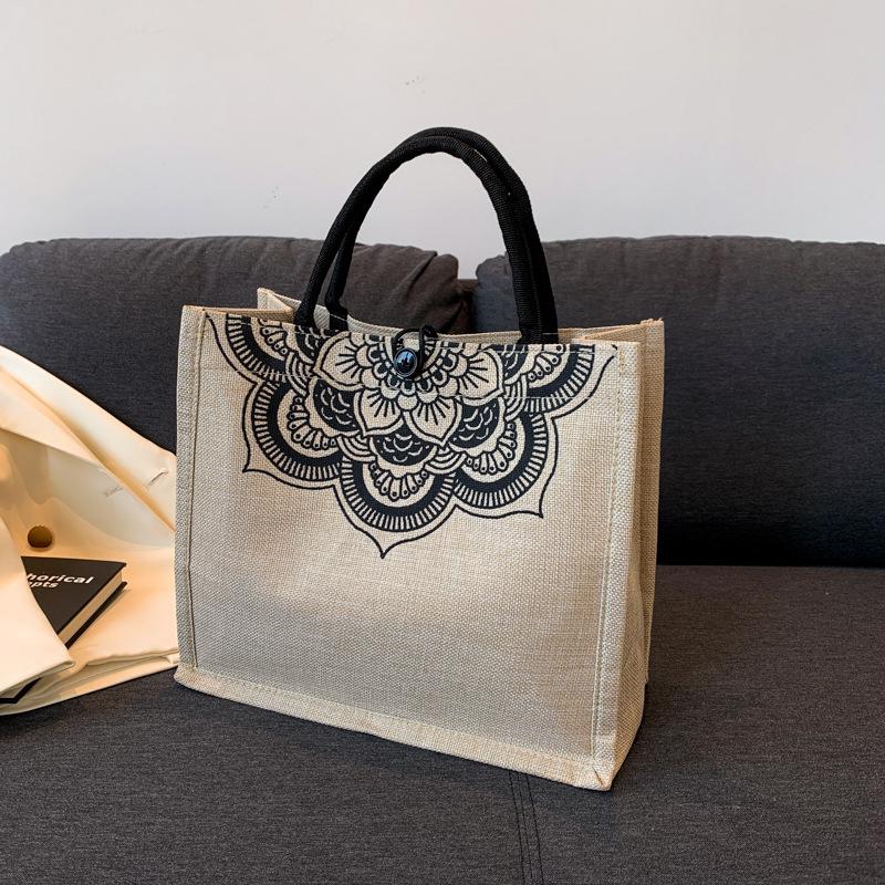 Large Capacity Linen Ethnic Tote Bag for Women - Fashionable Shoulder Handbag for Moms & Students