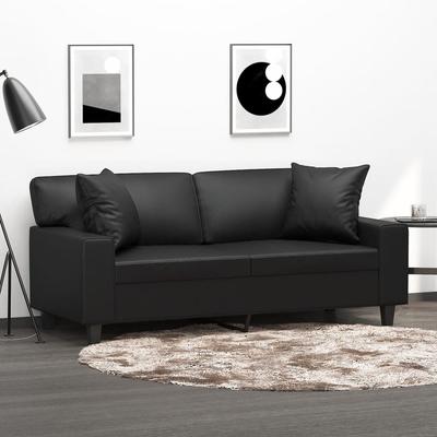 Vidaxl 2-Seater Sofa With Cushions, Black, 140 Cm, Faux Leather