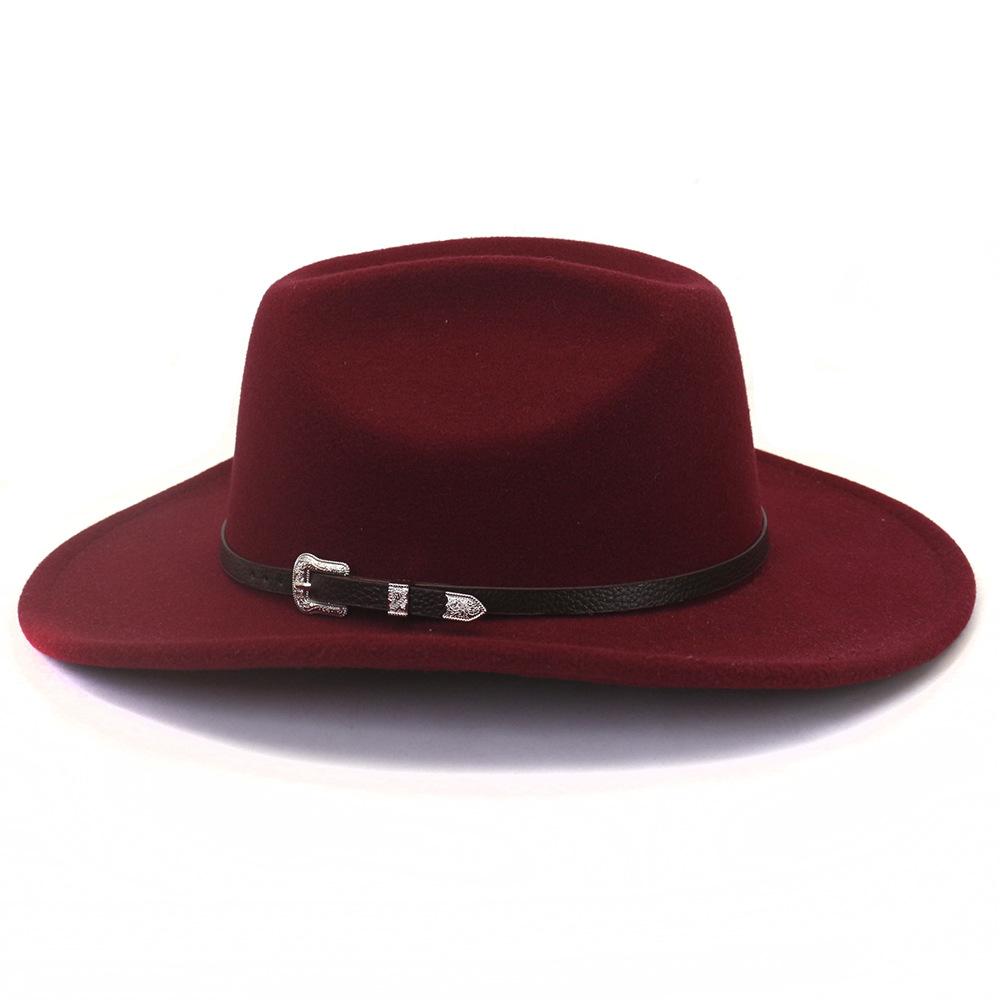 Chapeau de Cowboy Western Vintage avec Ceinture Noire Chapeau Fedora en Feutre pour Homme Chapeau Jazz Cowgirl Cloche Église Sombrero Hombre Casquettes