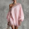 Elegantes Mini-Kleid mit Spitzenbesatz für Damen Schulterfrei Lange Ballonärmel Mode Date Night Abendkurzkleider Vestidos
