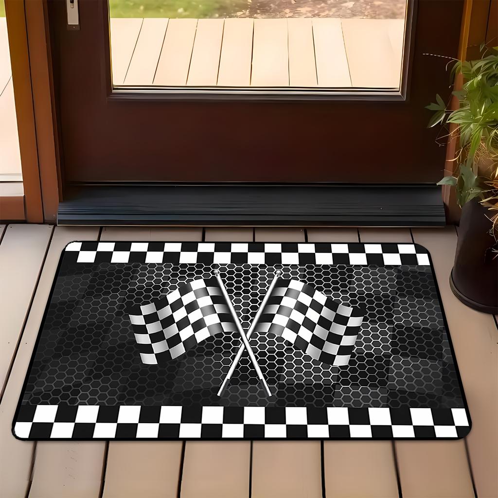 Black And White Checkered Racing Car Geometric Honeycomb Rug For Living Room, Bedroom, Office, Hotel And Home Decoration Carpets