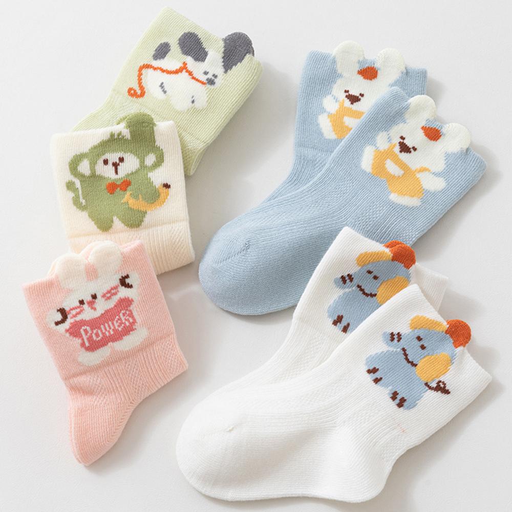 1PCS Thin Mesh Cotton Baby Socks Cute Cartoon Animal Flat Seam No Bone Breathable Mid Socks A-Class Safe Toddler Socks 0-8 Years Old