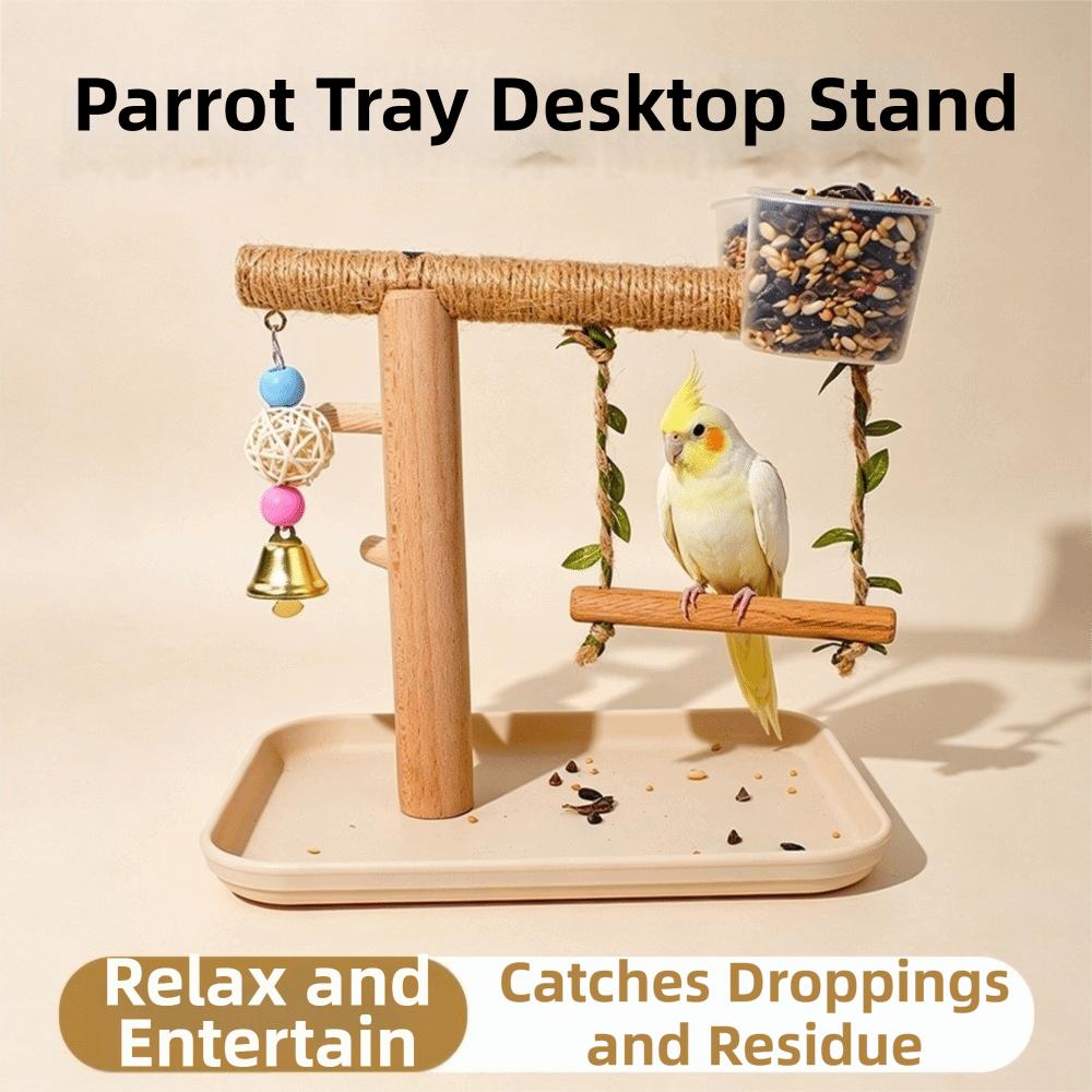 Wooden Parrot Tray Rack Bite Resistant Bird Platform Food Box Training Tool
