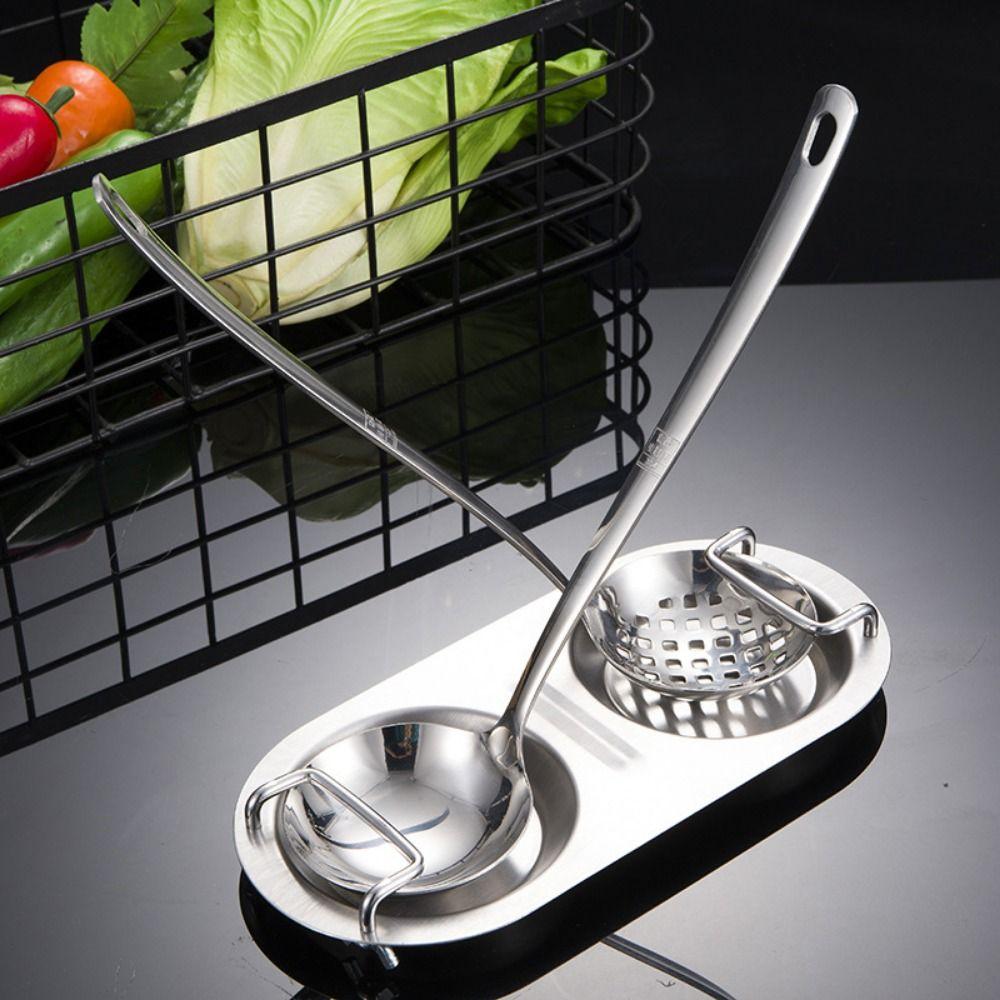 Stainless Steel Colander Storage Rack Double Hole Spoon Rest Serving Spoon Rack  Tableware