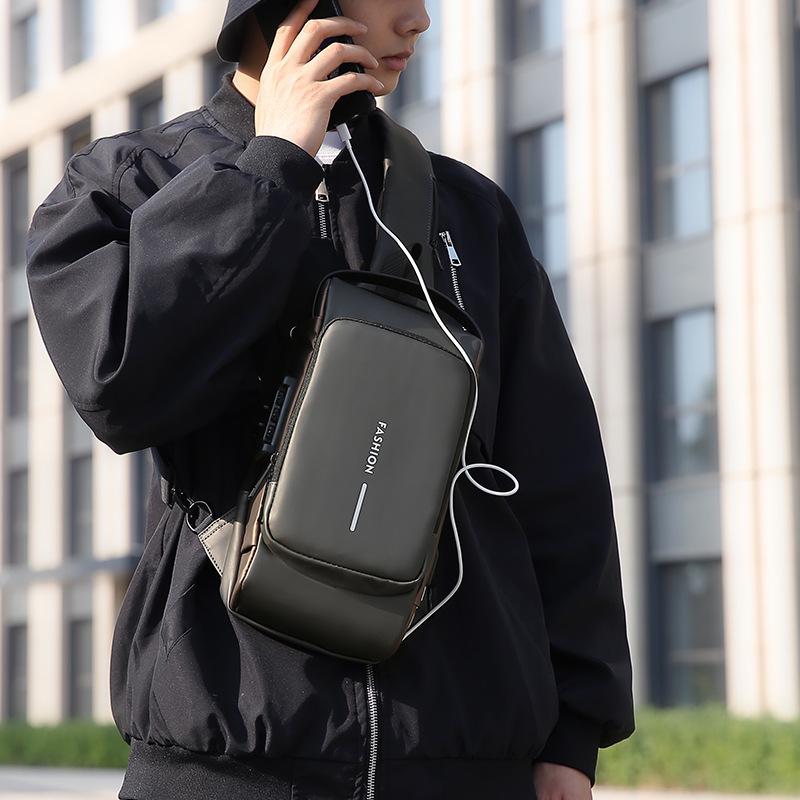 Men's Waterproof Anti-Theft Crossbody Bag with Combination Lock - Nylon Chest Pack for Motorcycle