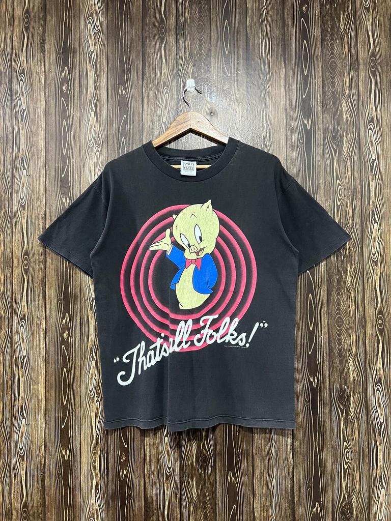 Vintage 90s Looney Tunes Porky Pig ‘Thats All Folks’ T-Shirt / Cartoons / Bulleyes / Size L