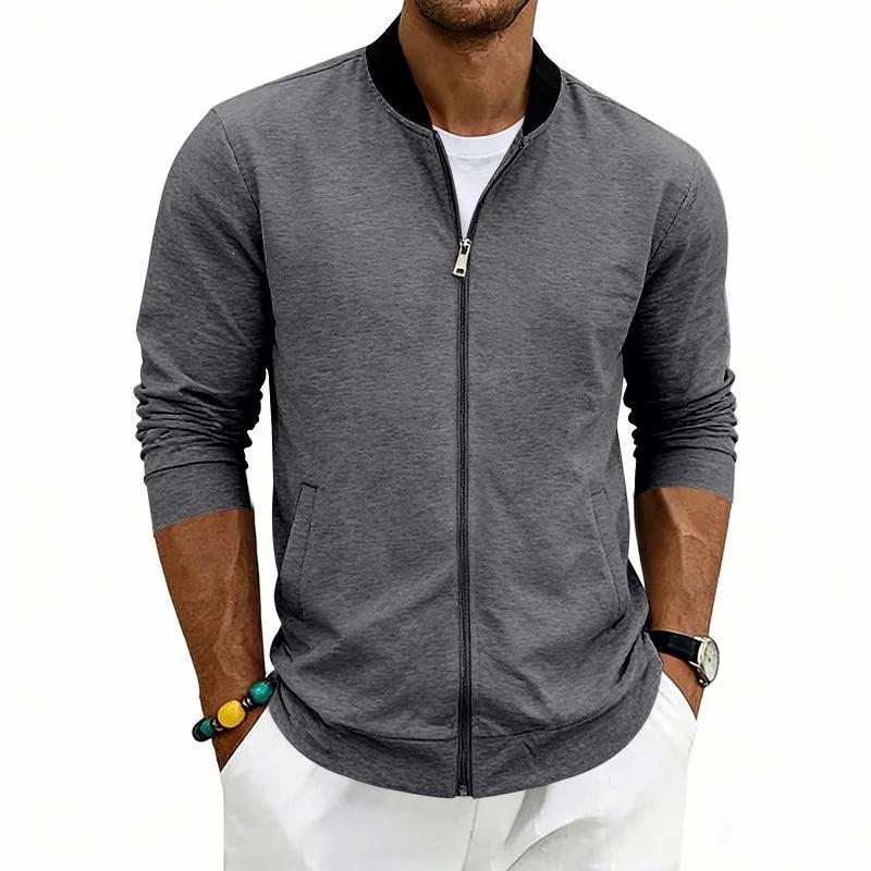 Herren Einfarbige Baseballkragenjacke Lässige Reißverschluss-Bomberjacke Leichter Streetwear-Mantel für Frühling Herbst